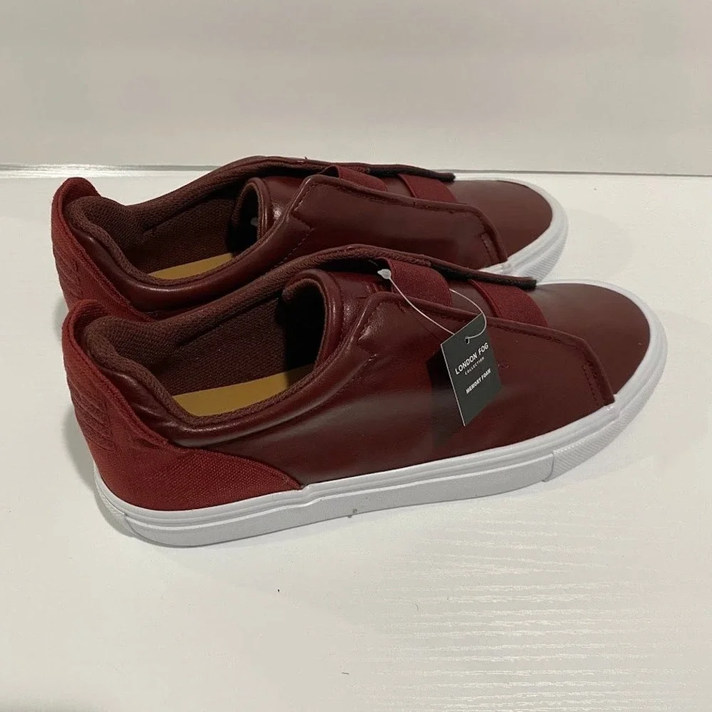 London Fog Men Slip On Memory Foam Sneakers Burgundy Size 8.5